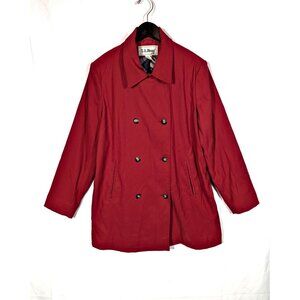LL Bean Trench Coat Womens M Big Button Double Breast Long Sleeve Rain Jacket